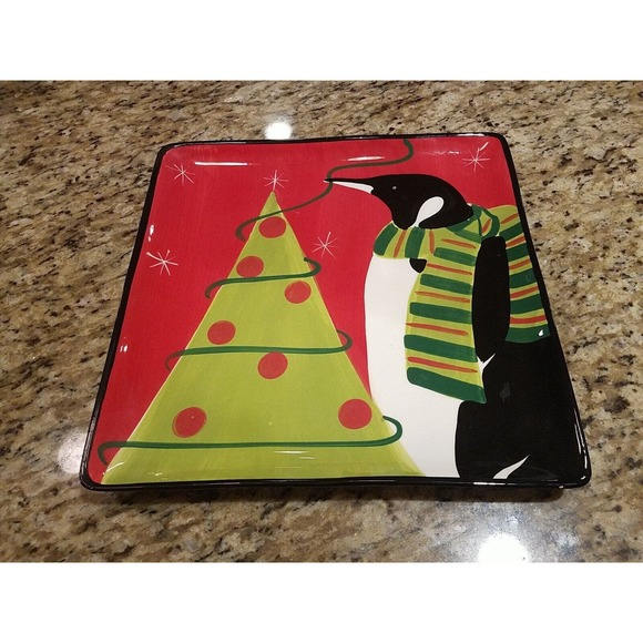 Stephanie Stouffer Christmas Tree Penguin Large Plate Certified International - Picture 5 of 11